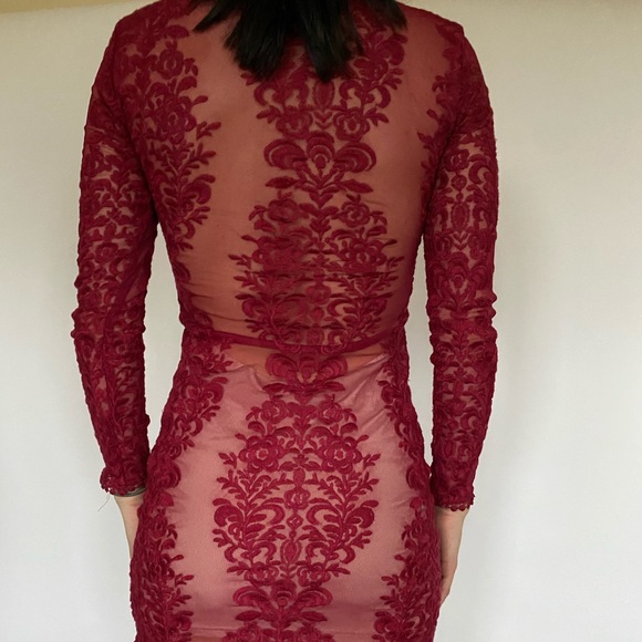 Red Lace Midi Dress - Picture 2 of 4